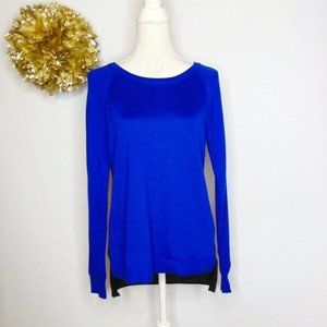 Calvin Klein Womens Sweater Blue Black Color Block Jewel Neck Wool Blend S